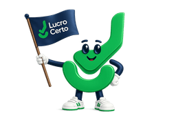 Mascote Lucro Certo segurando a bandeira